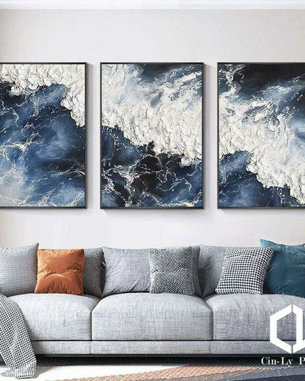 Serenity Waves Handpainted Acrylic Ocean Canvas Art for Stylish Home Decor
