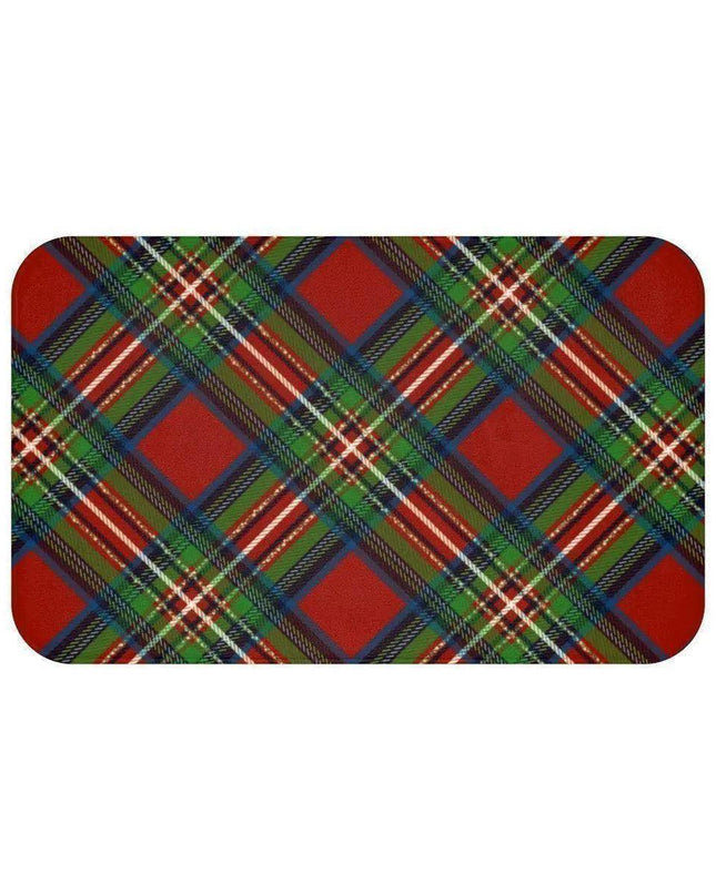 Festive Plaid Memory Foam Bath Mat Set with Non-Slip Backing - Holiday Collection