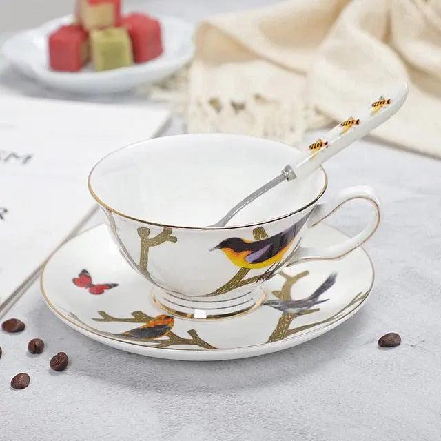 Vintage Style Bone China Coffee Cups Set - 2 Pieces