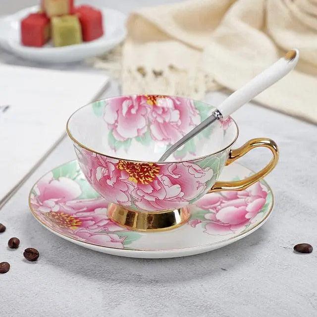 Elegant Bone China Tea Cup Set for Tea or Coffee Lovers with Charming Details.