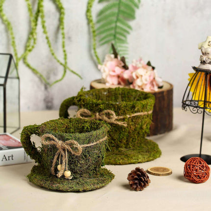 AliKopy Set of 2 Teacup Planters with Preserved Moss - 5" & 4