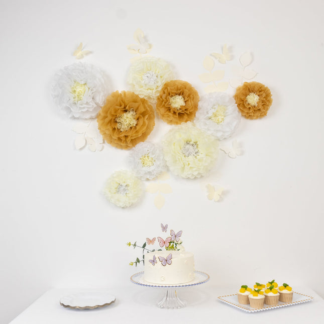 AliKopy 21-Piece Tissue Paper Flower Pom Pom Decor Kit - White & Ivory