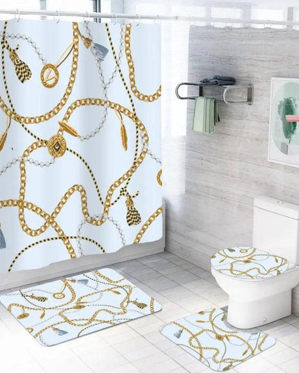 Elegant Chain Design 4-Piece Bath Curtain Set in Crisp White