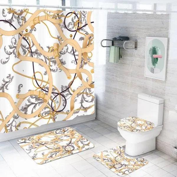 Elegant Chain Design 4-Piece Bath Curtain Set in Crisp White