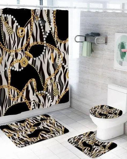 Elegant Chain Design 4-Piece Bath Curtain Set in Crisp White