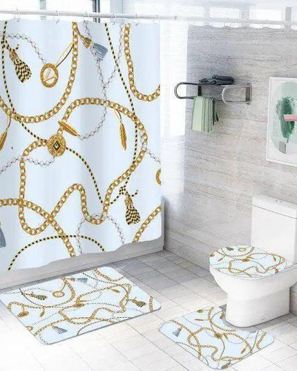 Elegant Chain Design 4-Piece Bath Curtain Set in Crisp White