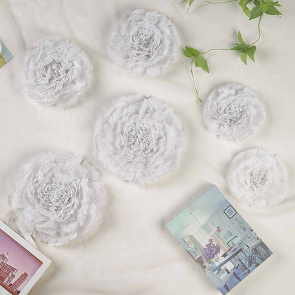 AliKopy Set of 6 White Carnation 3D Paper Flowers Wall Decor - Sizes 7