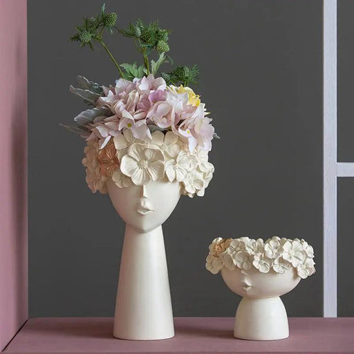 Set of two Colors Human Head Ornaments Decorative Resin Vase - Très Elite