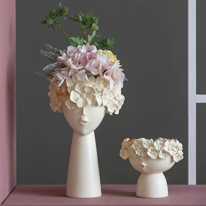 Decorative Resin Vase Set with Human Head Ornaments