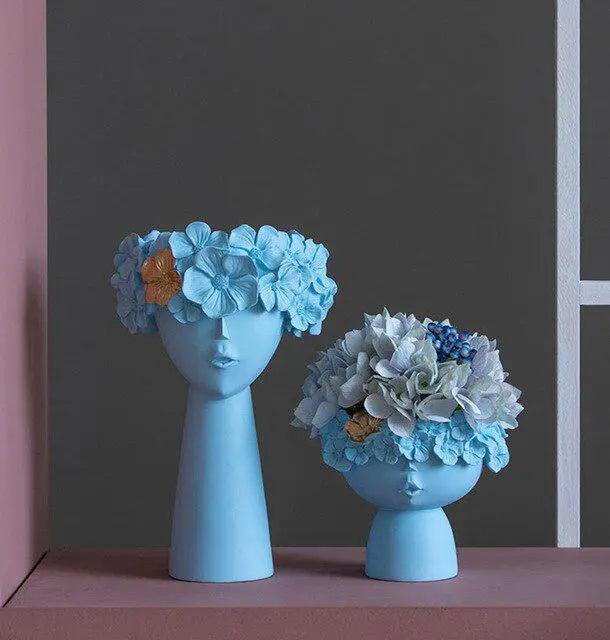 Resin Vase Set with Unique Human Head Ornaments