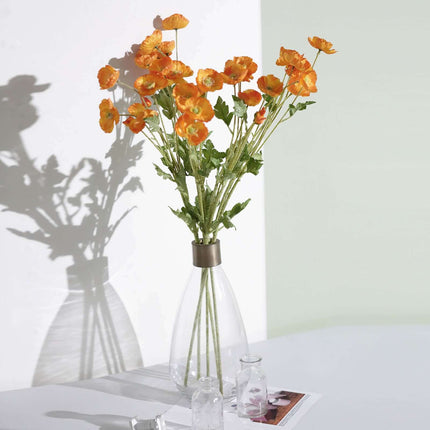 AliKopy 33" Orange Artificial Silk Poppy Flower Bouquet - 2 Stems, Rea