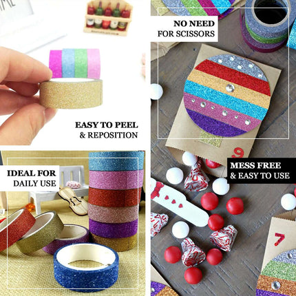 AliKopy 5 Pack Burgundy Glitter Washi Tape - 0.5"x5 Yards, DIY Craft