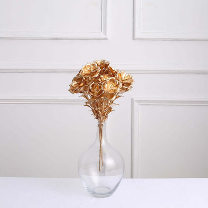 AliKopy 2-Pack Metallic Gold Artificial Rose Bouquet - 17" Luxurious D