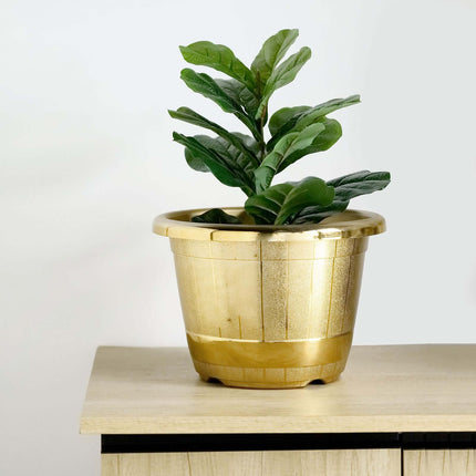 AliKopy 14" Gold Shiny Large Barrel Planter Pot - Indoor/Outdoor Decor