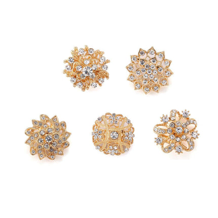 AliKopy 5 Pack Gold Plated Rhinestone Brooches - Floral Sash Pins