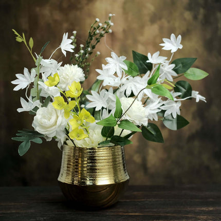 AliKopy 2-Pack Textured Metallic Gold Flower Pots - 6" Ceramic Planter