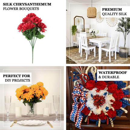 AliKopy 12 Red Artificial Silk Chrysanthemum Flower Bouquets - Lifesiz