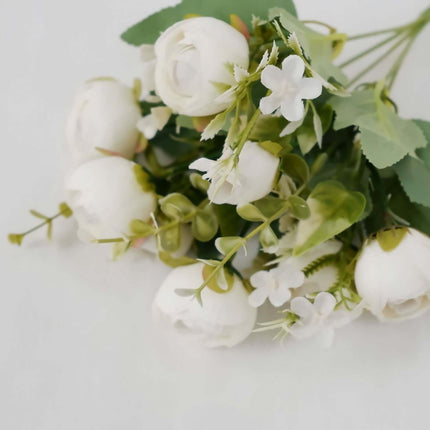 AliKopy 4 Pack 12" Ivory Ranunculus Silk Flower Bouquets - Realistic F