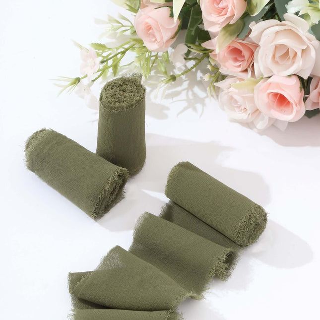 AliKopy 2 Pack Dusty Sage Green Silk-Like Chiffon Ribbon, 6 Yards Each