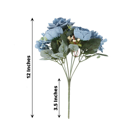 AliKopy 2 Pack Dusty Blue Silk Rose & Peony Bouquets - 12" Home Décor