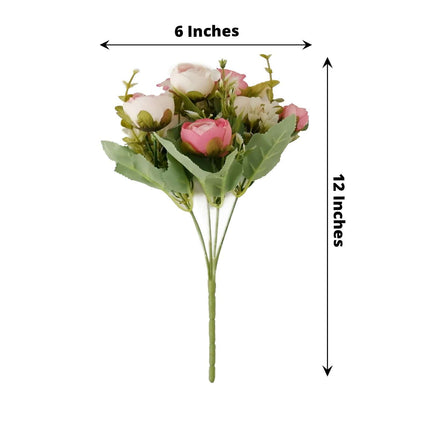AliKopy 4 Pack 12" Pink Ranunculus Silk Flower Bouquets - Realistic &
