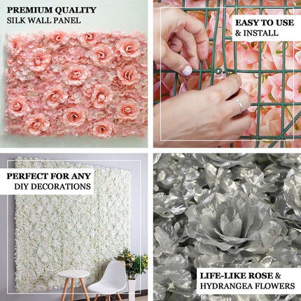 AliKopy 11 Sq Ft Cream 3D Silk Rose & Hydrangea Wall Mat - 4 Panels