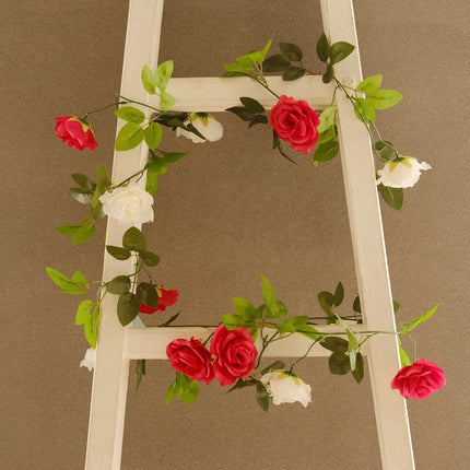 AliKopy 2 Pack 7ft Red Ivory Mini Rose Silk Flower Garland, 26 Flower