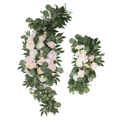 AliKopy Set of 2 Cream Blush Silk Rose Floral Garlands with Eucalyptus