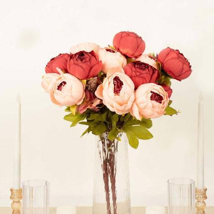 AliKopy 2 Pack 19" Burgundy Dusty Rose Faux Silk Peony Bouquets
