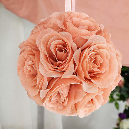 AliKopy 2 Pack 7" Dusty Rose Silk Rose Kissing Ball - Elegant Floral D