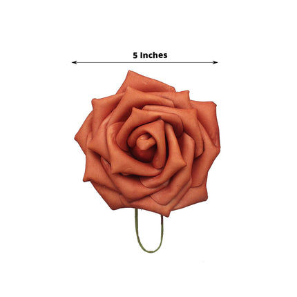 AliKopy 24 Roses 5" Terracotta Foam Flowers with Stem Wire & Leaves