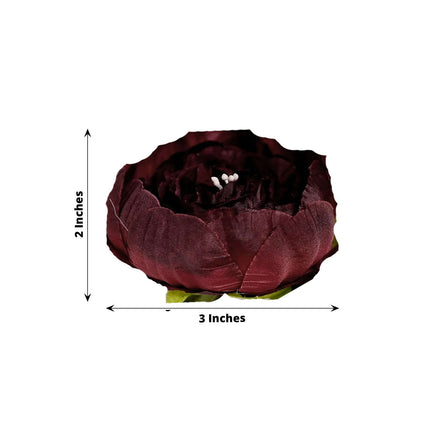 AliKopy 10-Pack Burgundy Artificial Peony Flower Heads - 3" Faux Bloom