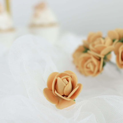 AliKopy 48 Real Touch Gold Foam Rose Buds with Stem for DIY Crafts