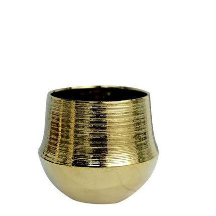 AliKopy 2-Pack Textured Metallic Gold Flower Pots - 6" Ceramic Planter