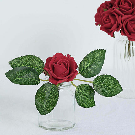 AliKopy 24 Red Foam Roses with Stem Wire and Realistic Leaves