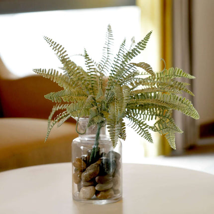AliKopy 2 Stems Frosted Green Boston Fern - Lifelike Indoor Decor