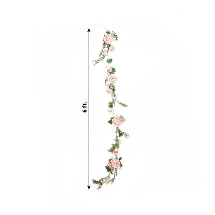 AliKopy 6ft Blush Silk Rose Peony Garland, Artificial Floral Vine