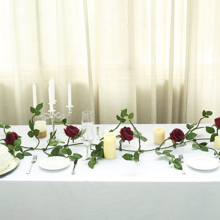 AliKopy 6ft Burgundy Real Touch Artificial Rose Garland with Leaves