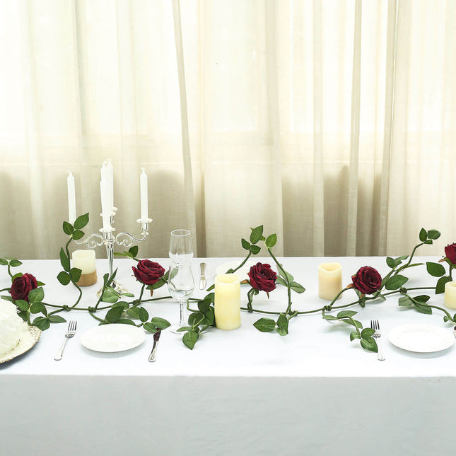 AliKopy 6ft Burgundy Real Touch Artificial Rose Garland with Leaves