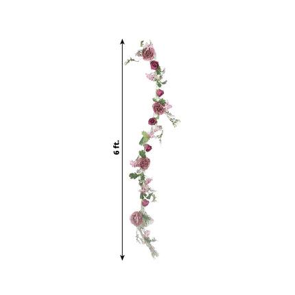 AliKopy 6ft Dusty Rose Silk Peony Garland with Mixed Greenery, Artific
