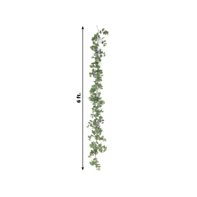 Très Elite 6ft Eucalyptus Garland with Lavender Silk Roses - Faux Gree