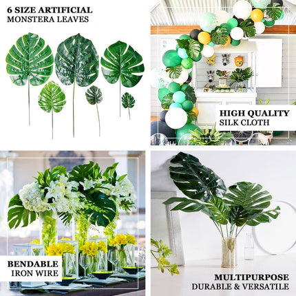 AliKopy 6 Stems Assorted Green Monstera Leaf Plants - Realistic & Dura
