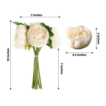 AliKopy 5 Flower Head Beige Peony Bouquet - Realistic Silk Floral Spra