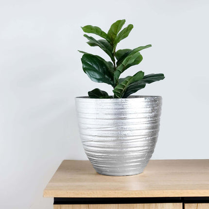 AliKopy 12" Metallic Silver Textured Indoor Flower Pot, Durable & Styl