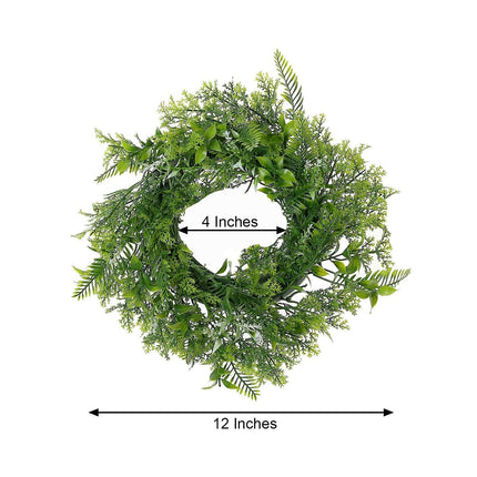 AliKopy 2 Pack 4" Green Artificial Fern Candle Ring Wreaths - Realisti