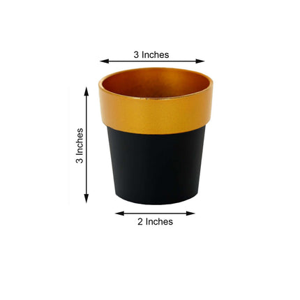 AliKopy 3-Pack Small Black Flower Pots with Gold Rim - Durable Plastic