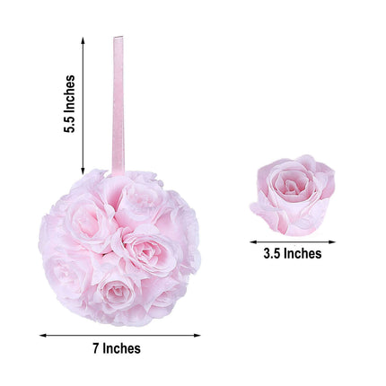 AliKopy 2 Pack 7" Blush Silk Rose Kissing Balls, Realistic & Durable