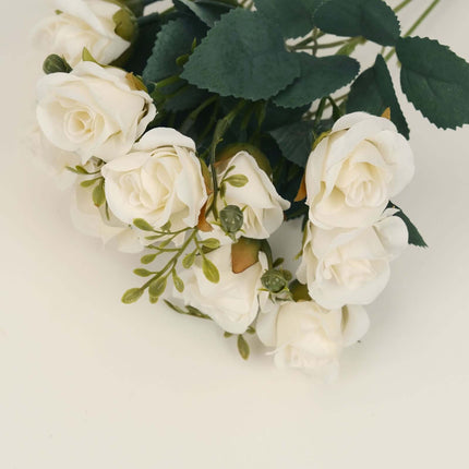 AliKopy 2 Pack 12" Ivory Artificial Open Rose Bouquets - Realistic Fau