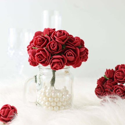 AliKopy 48 Burgundy Real Touch Foam Rose Buds with Stems - DIY Craft F