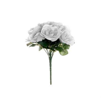 AliKopy 12" Silver Velvet-Like Fabric Rose Bouquet - Realistic & Durab